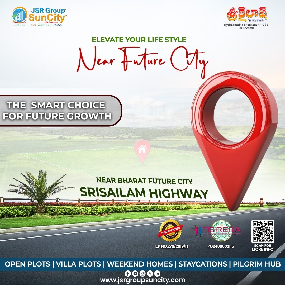 jsrgroup2's tweet image. Elevate your lifestyle with a smart land investment near Hyderabad’s Future City 🌆
Sri Kailash by JSR Group SunCity on Srisailam Highway offers DTCP &amp;amp; TS RERA-approved open &amp;amp; villa plots with strong growth potential, great connectivity, and long-term value.
#FutureCity #plots