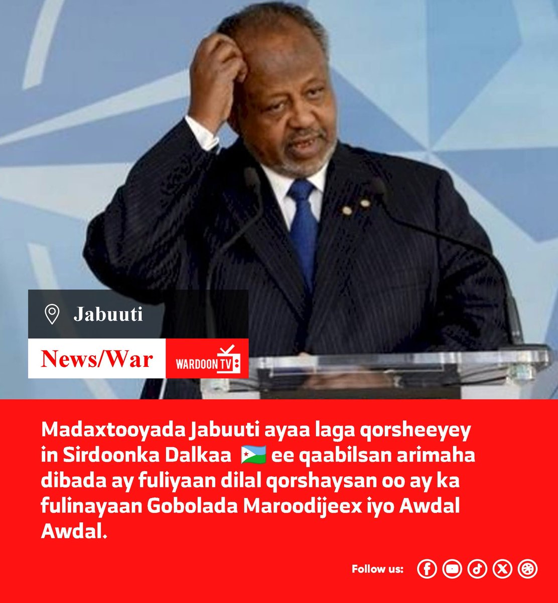 410aa891's tweet photo. The Presidency of Djibouti has allegedly planned for the country’s foreign intelligence service 🇩🇯 to carry out planned assassinations in the Maroodijeex and Awdal regions, targeting prominent traditional leaders, politicians, and members of the JSL Parliament from Awdal. https://t.co/sZNXMfW2tD