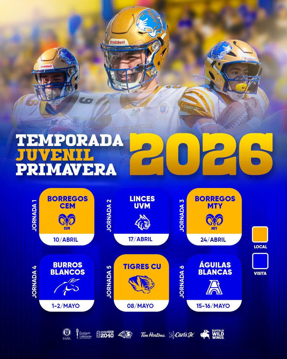 💥 El momento más esperado 💥

¡Auténtico! Te presentamos los calendarios de la temporada Enero – Junio 2026 de nuestras categorías Juvenil Primavera e Intermedia. 🐯🏈

Te invitamos a apoyar a nuestros equipos durante toda la temporada. 💪🏻

#ATJuvenilPrimavera  #ATIntermedia