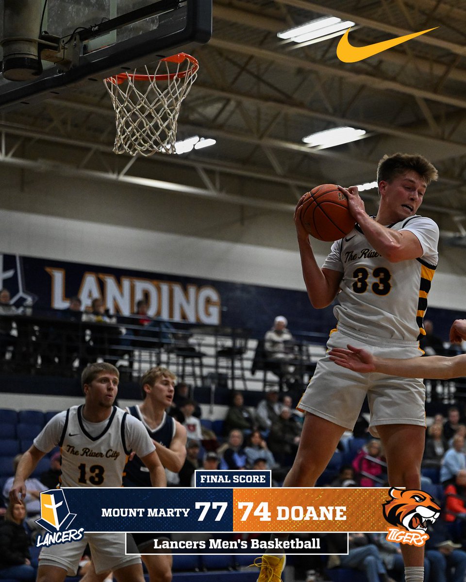 MMULancersMBB's tweet photo. Final in Crete: Mount Marty 77, Doane 74.  Lancers get a tough road win. We will be back Saturday to host Waldorf in Yankton. #Lancers #MountMarty https://t.co/qe8Rvp14FX