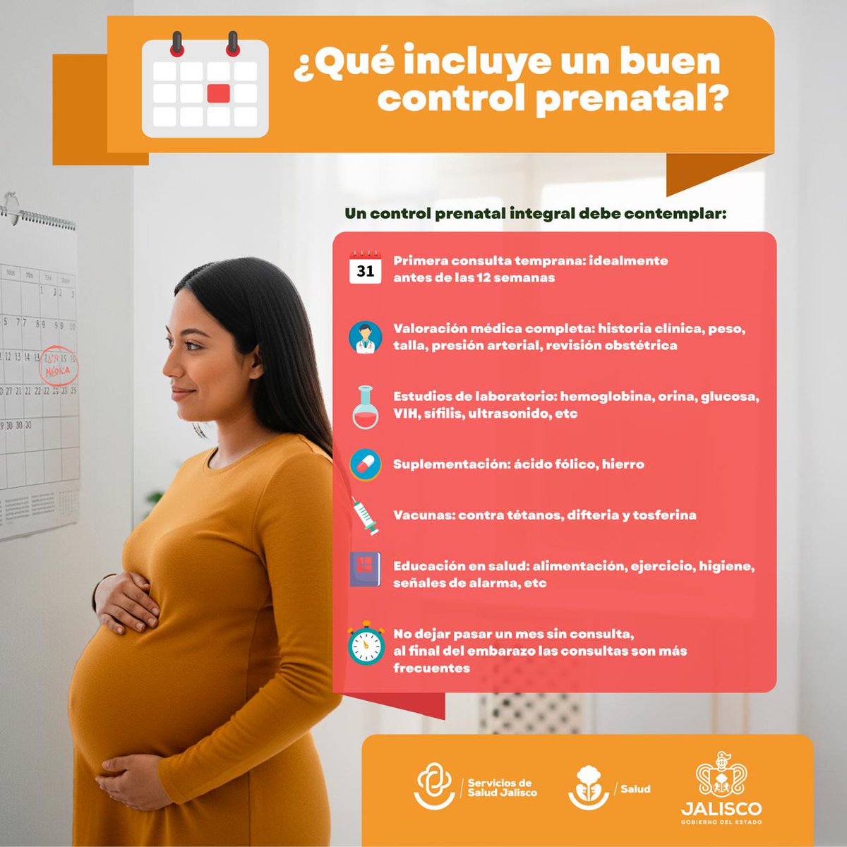 udegcucei's tweet image. 🤰💬 ¡Infórmate y cuida tu salud durante el embarazo!

Desmentir mitos, reconocer señales de alarma y acudir a tus consultas prenatales puede marcar la diferencia.

🩺 ¡Cada mes, acude a consulta!

#SaludMaterna #ControlPrenatal #ServiciosDeSaludJalisco