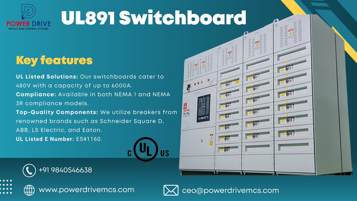 PowerDrive2020's tweet image. UL 891 Switchboard | Power You Can Trust
Built for high-capacity power distribution, our UL 891 Switchboards deliver safety, reliability, and compliance for demanding industrial applications. Designed up to 6000A and 480V, using globally trusted components.

#UL891 #Switchboard