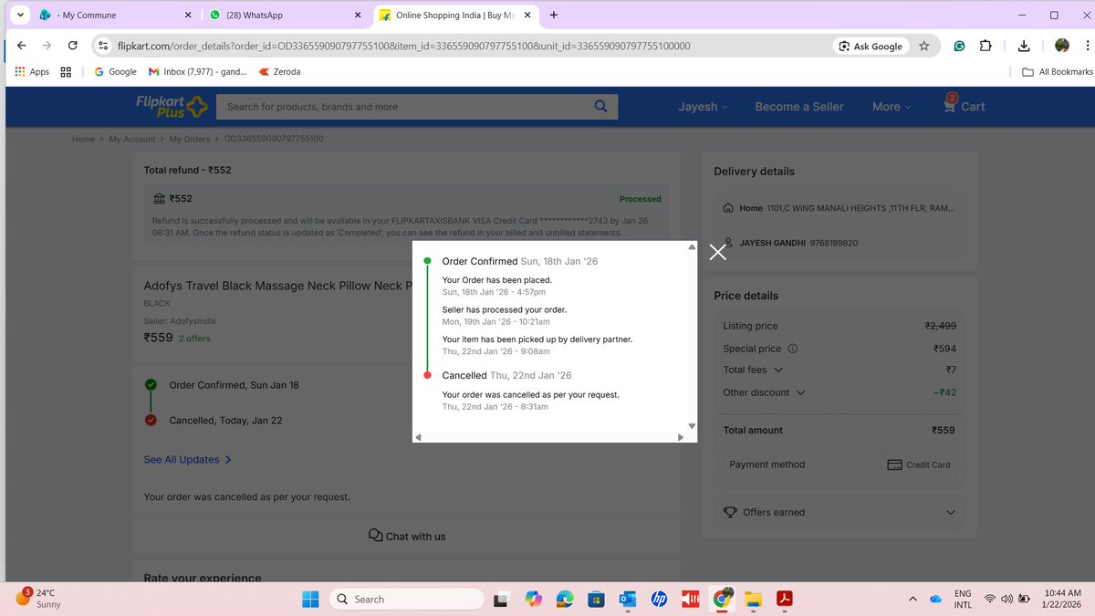 Jayesh0104's tweet photo. @flipkartsupport ..Dear @Flipkart, I cancelled my order after no pickup update for 4 days. No proactive communication—only regret emails after follow-up. Platform fee isn’t allowed as per regulations, yet it hasn’t been refunded. Please refund the platform fee immediately https://t.co/QMHxdTlITa