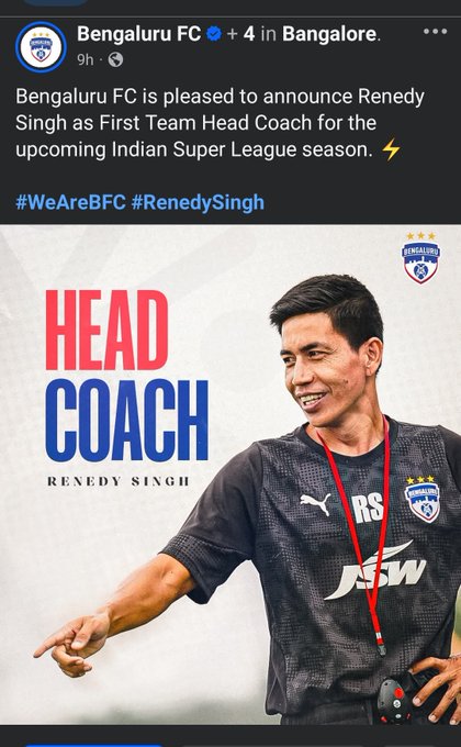 A great development that will encourage the football fraternity in #Manipur &amp; India
As a player, #Renedy was exceptional and truly an idol. Wishing him great success as a coach may he scale new heights and inspire many to follow his footsteps
All the best to him and <a href="/bengalurufc/">Bengaluru FC</a>