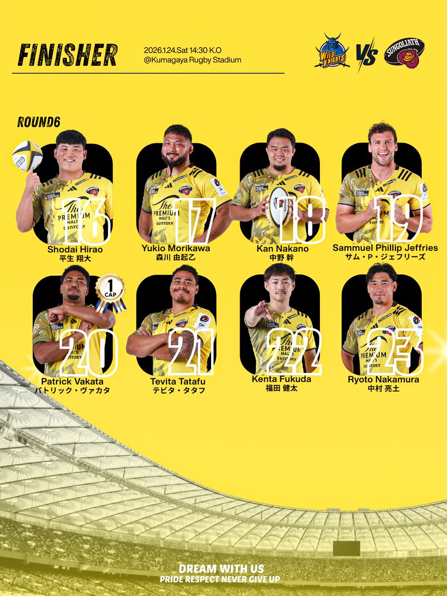 NTT JAPAN RUGBY LEAGUE ONE2025-26 #6】 24th Jan 2026 [Sat] vs Wild