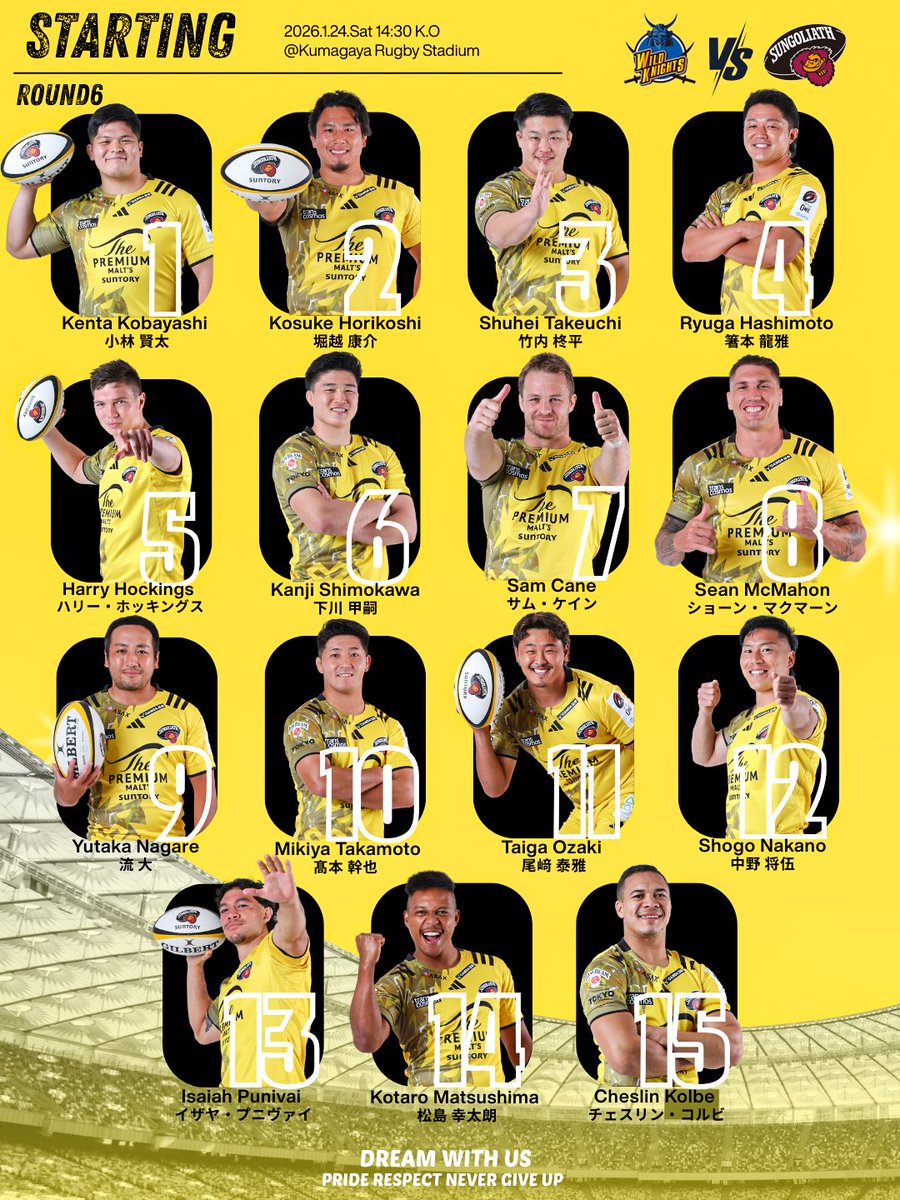 NTT JAPAN RUGBY LEAGUE ONE2025-26 #6】 24th Jan 2026 [Sat] vs Wild