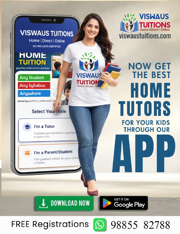 viswaus's tweet photo. Looking for the Best Home Tutor for Your Child? Your search ends here!

Now get the best home tutors for your kids with just a few taps!

📞 Call: 98855 82788

#ViswausTuitions #HomeTuition #OnlineClasses #BestTutors  #TutorJobs #ParentSupport #TuitionApp #EducationIndia https://t.co/pms09GQsZ8