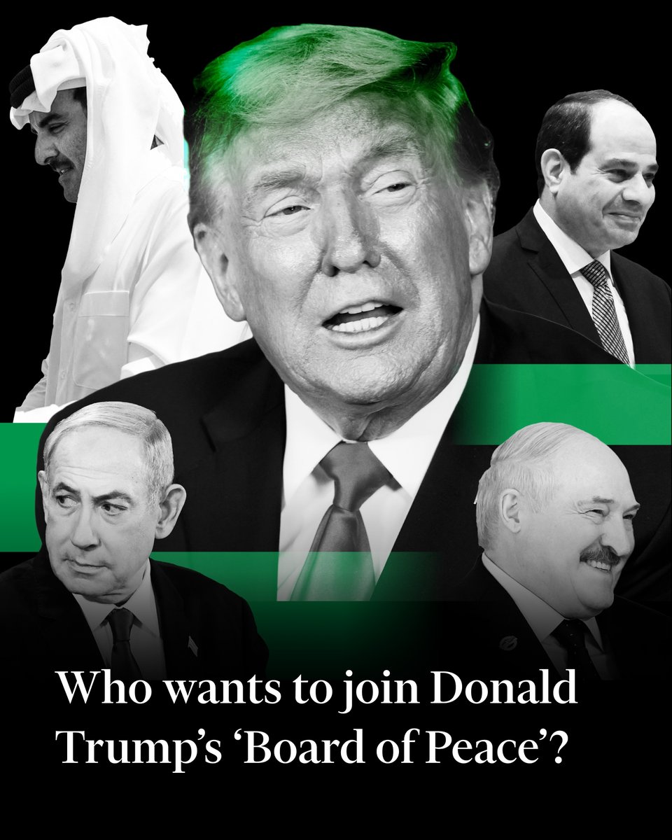 FT's tweet photo. Six monarchs, three ex-Soviet apparatchiks and a leader sought by the International Criminal Court for alleged war crimes — those are among the inaugural members of the US president’s rival to the UN, which he is expected to unveil at Davos. https://t.co/nnrK6FLN84 https://t.co/BPd9DiqyON