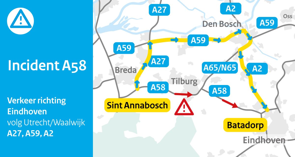 112 melding Brandende vrachtwagen op de A58 richting Eindhoven