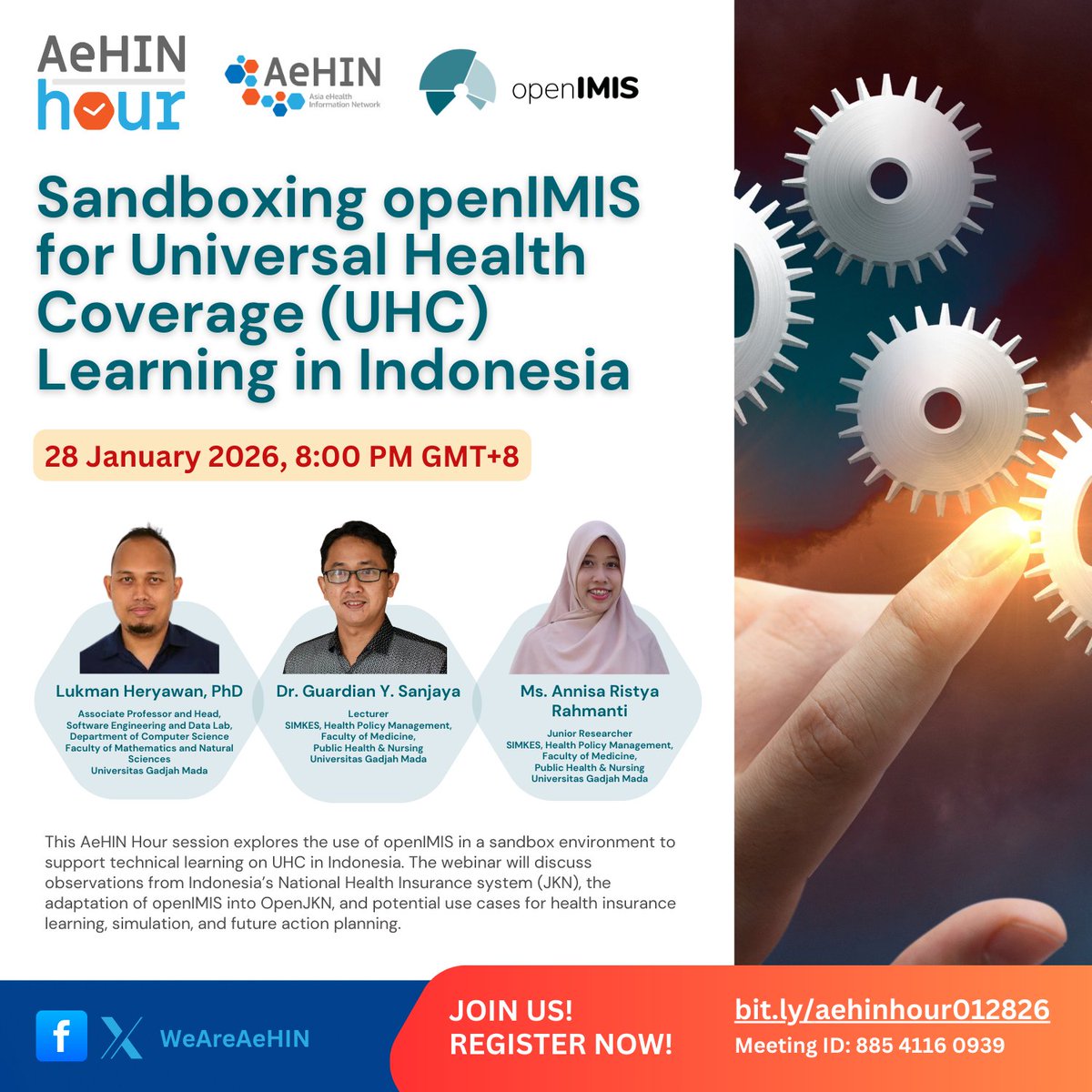 WeAreAeHIN's tweet image. Join our upcoming AeHIN-openIMIS webinar!

In this session, we will explore the use of #openIMIS in a #sandbox environment to support technical learning on #UHC in #Indonesia.

Register at bit.ly/aehinhour012826. 👈