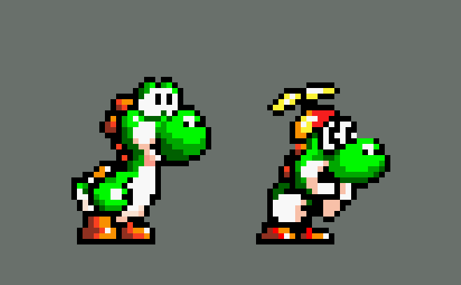 le_pebble_h's tweet image. One time I was talking about yoshi's design with my friends and I gaslighted them into thinking there was an unused "yoshi JR" character in yoshi's island found in the gigaleak.