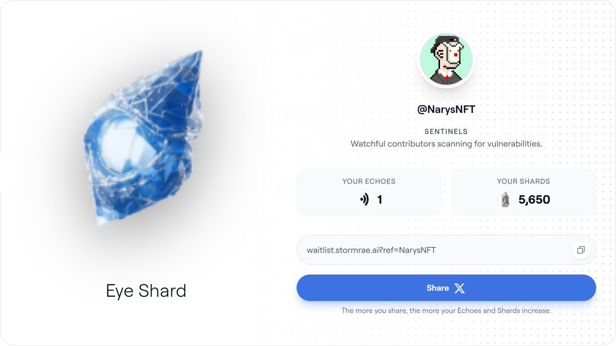 maxgenerals's tweet image. meet @stormrae_ai  +5000 SHARDS just connect @Matrica 🔳  
let's do it 👇
waitlist.stormrae.ai/?ref=NarysNFT
