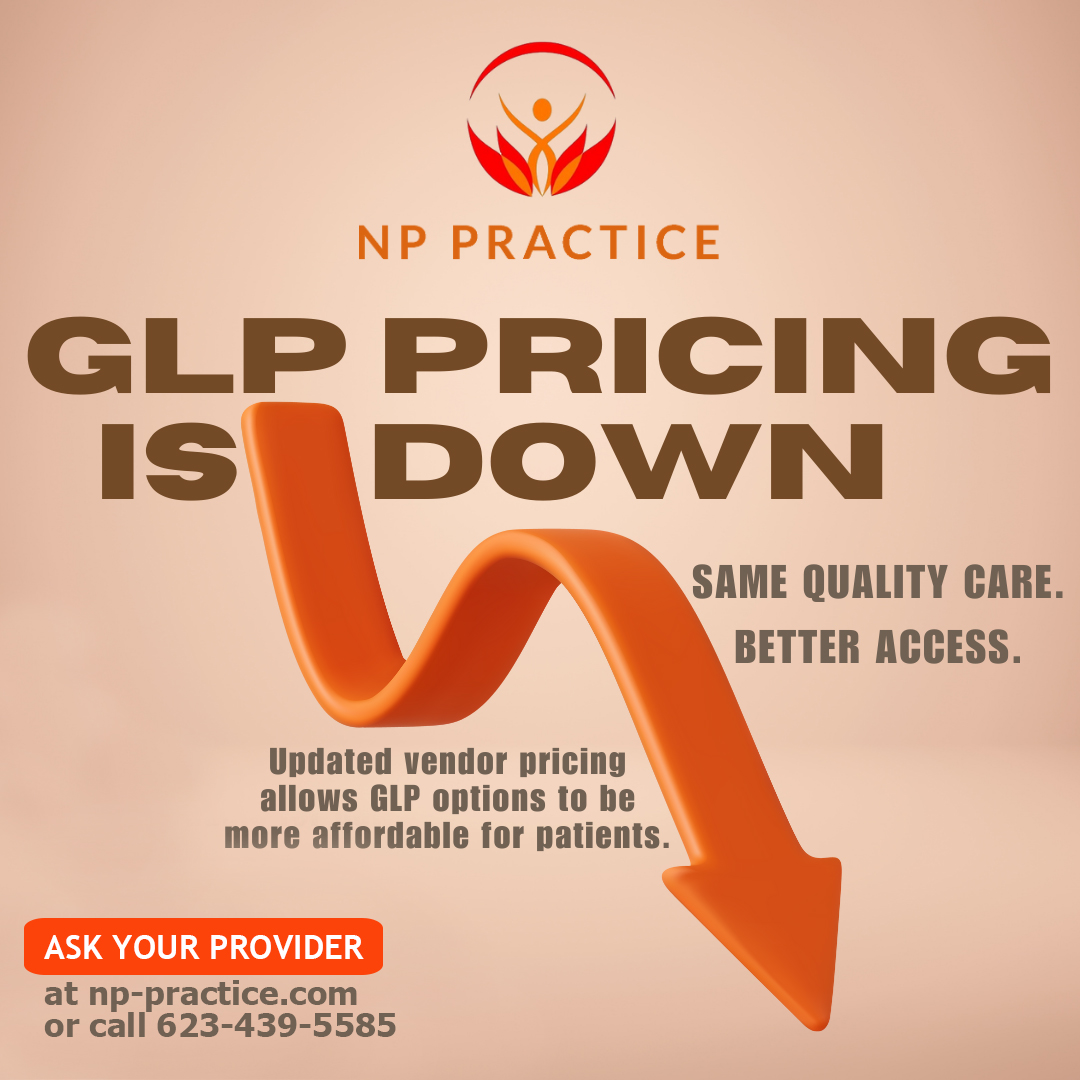 NP_Practice_'s tweet photo. Great news! 🎉💙

We’ve lowered GLP pricing to make weight management support more accessible for our patients. If you’ve been considering GLP care, now is a great time to start the conversation.

🌐 https://t.co/Z0aLy9Zsvr
📞 623-439-5585

#NPPractice #GLPCare #WeightManagement https://t.co/jXpUqn4ZQQ