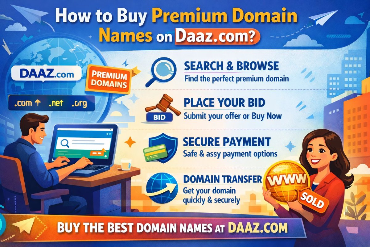 Daazcom's tweet image. How to Buy Premium Domain Names on Daaz.com - blog.daaz.com/how-to-buy-pre… 
#BuyDomain #DomainName #DomainMarketplace #PremiumDomains #DomainInvesting #DomainForSale #BuyDomainName