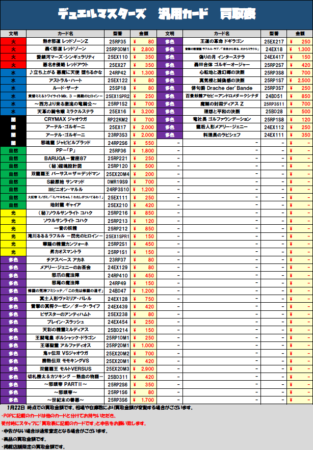 デュエマ 汎用カード買取表更新しました‼ ✓♪立ち上がる 悪魔に天使