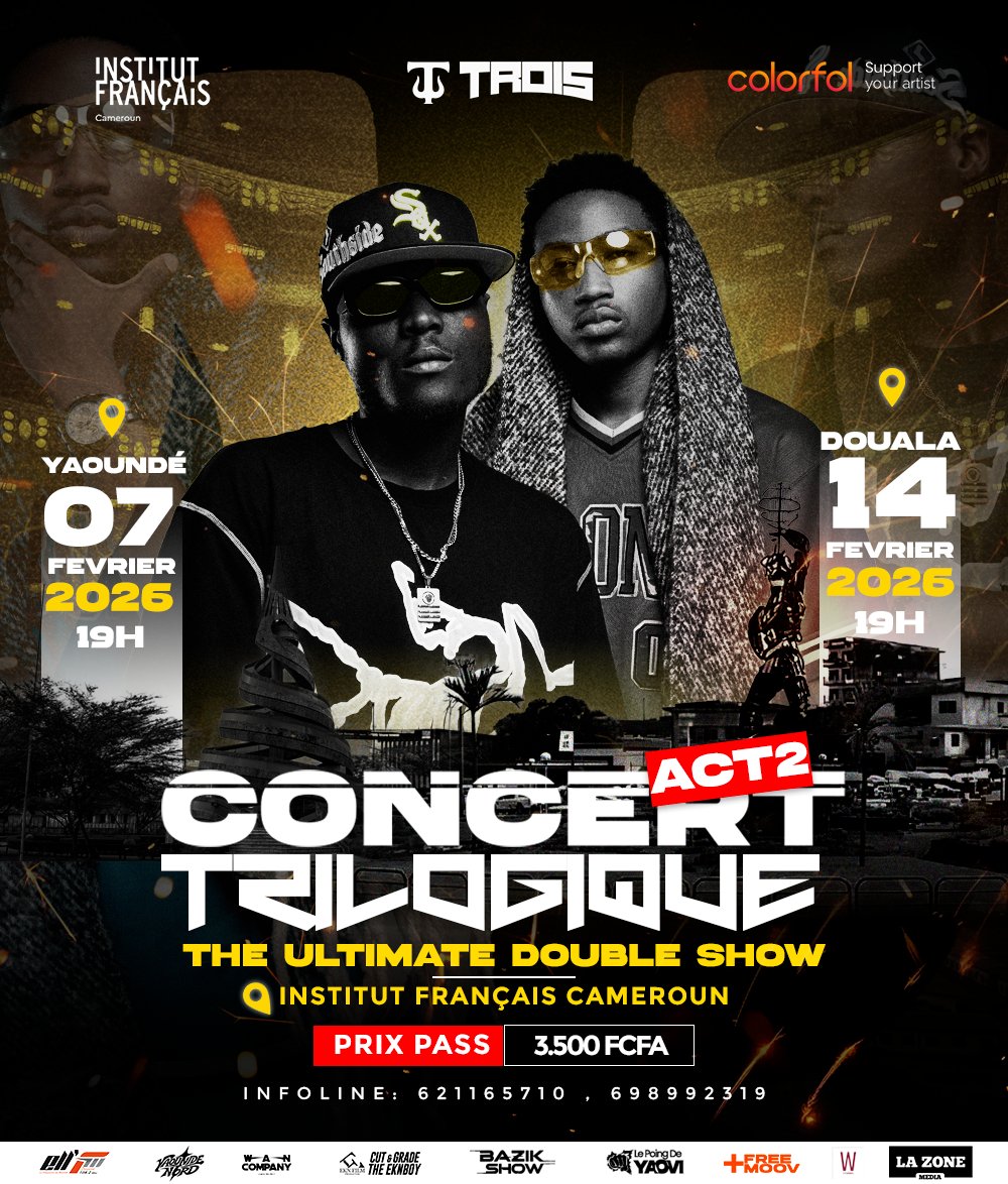 La Tournée des IFC du duo 🇨🇲 de rap <a href="/trois_officiel/">DOUBLE IFC FEVRIER 2026</a> continue
Ce 7 &amp; 14 Février ,avec plein d' artistes invités🎵🍒