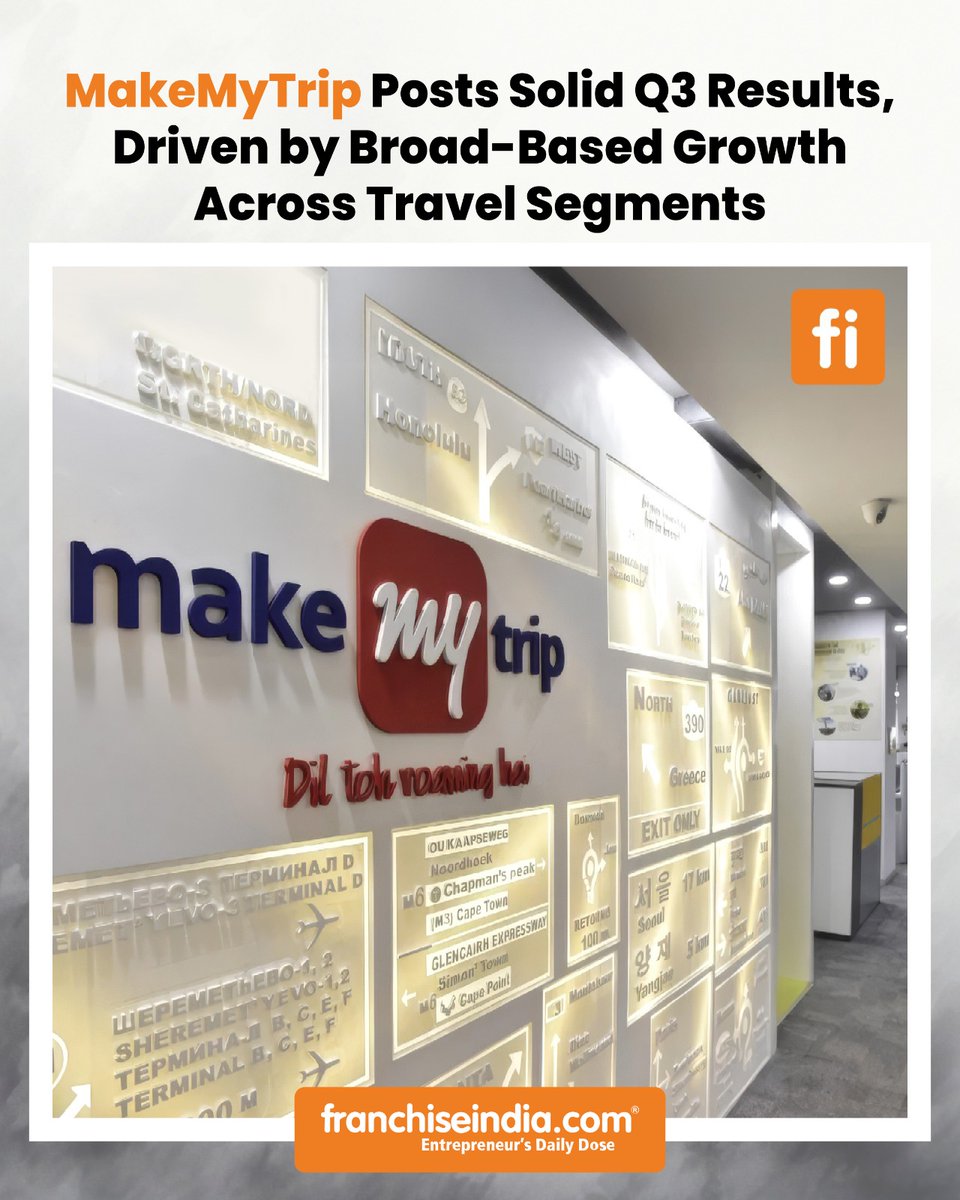 FranchiseIndia's tweet image. MakeMyTrip Posts Solid Q3 Results, Driven by Broad-Based Growth Across Travel Segments

In its fiscal third quarter (Q3 FY26), the company recorded gross bookings of $2.78 billion, up 11.8% year-on-year on a constant currency basis.

#MakeMyTrip #Q3Results #TravelIndustry
