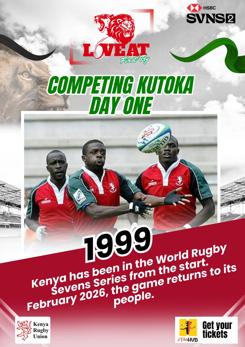 Hatujaanza jana wala juzi — tumekuwa tangu kitambo.

Tangu 1999, Kenya iko kwenye World Rugby Sevens Series.

Februari 14–15

Mchezo warudi nyumbani 🇰🇪🏉

Nunua tiketi: TikoHub.com

#LoveAtFirstTry