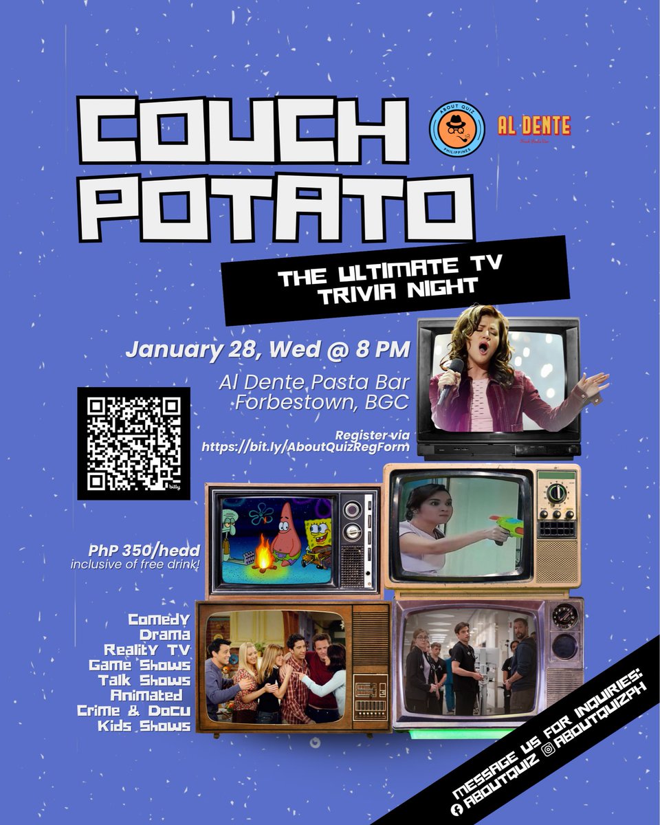aboutquizph's tweet photo. TV Quiz Night happening next week in Al Dente in BGC! See you there! https://t.co/PsPVCUMtXo
