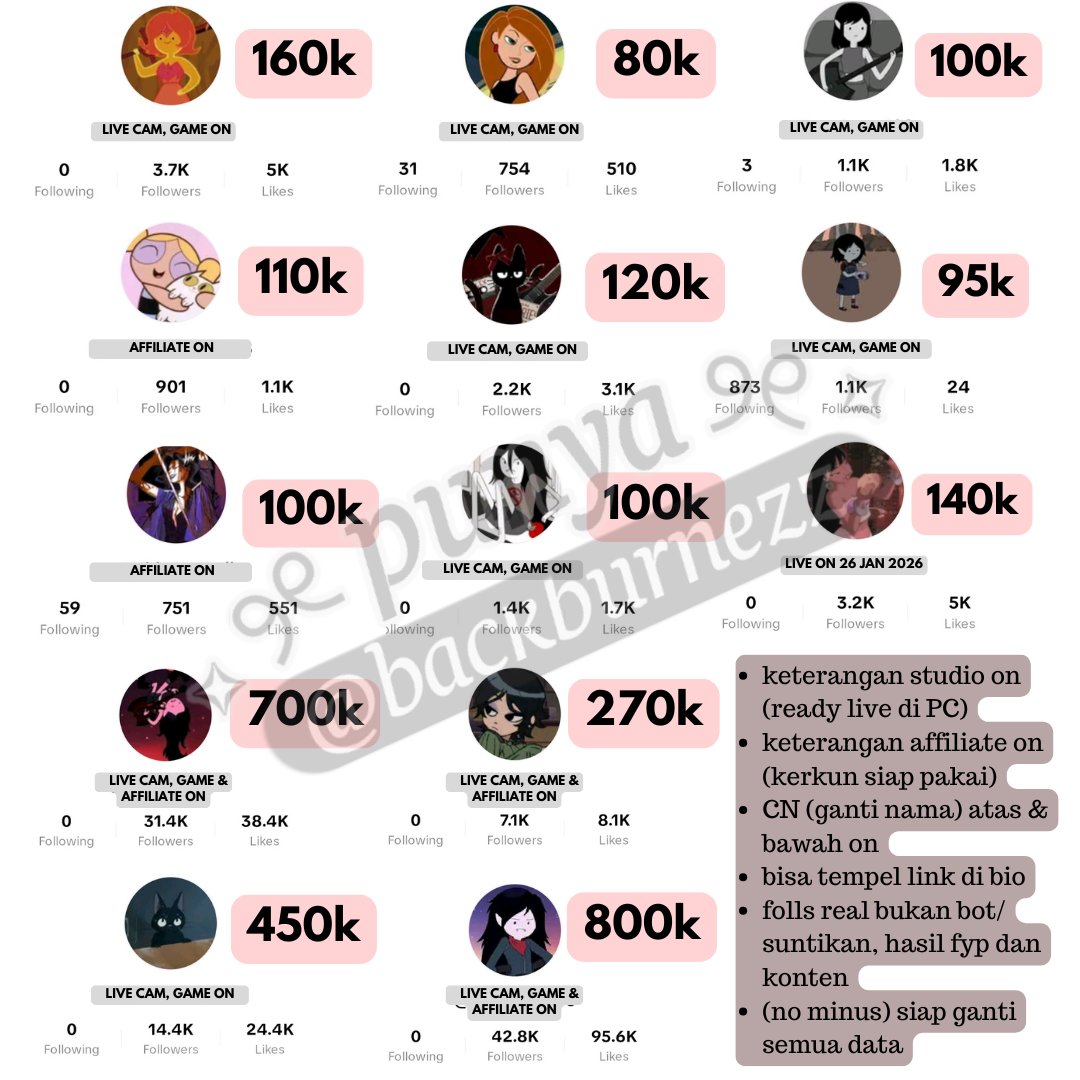 🍥*ೃ nez | 3000+ testi | Jual Akun Tiktok tweet media