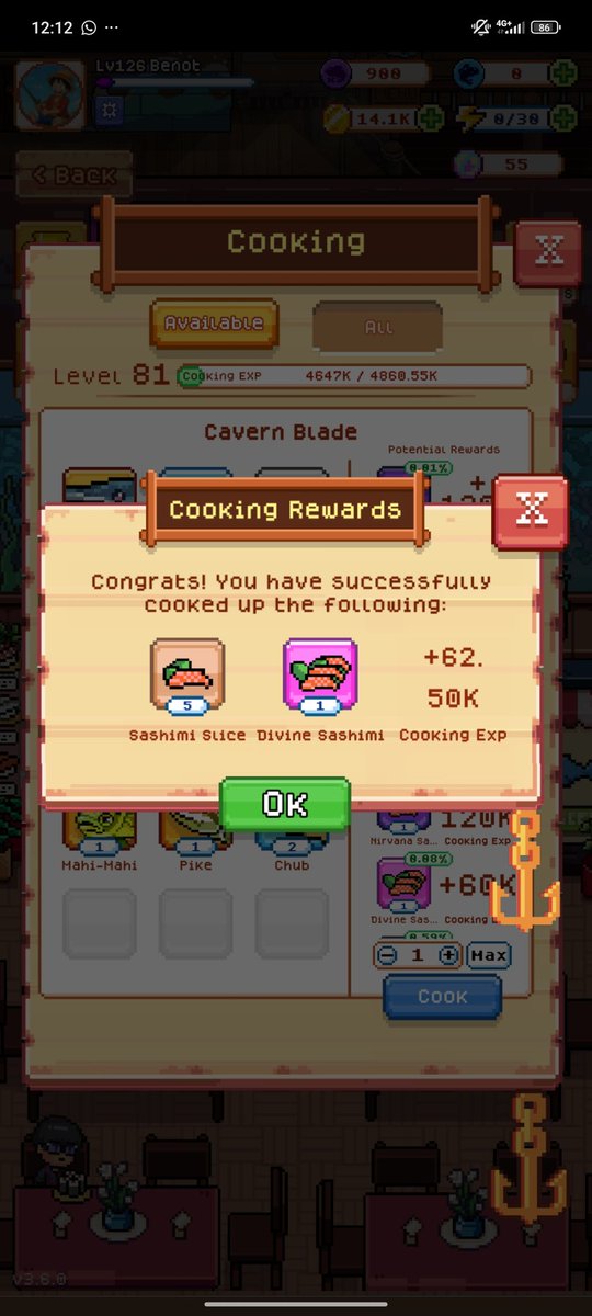 today the daily cooking, fishing, diving and spinning of the wheel was completed, and yes I got 200 xFISH😁

<a href="/FishingFrenzyCo/">Fishing Frenzy</a> <a href="/xderek/">Derek 🗺️</a> <a href="/Ronin_Network/">Ronin</a>