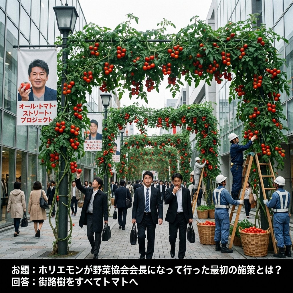 Meme_human_ai's tweet photo. ホリエモンが野菜協会会長になって行った最初の施策とは？
@8RmqaNU3Ys71155
さんの回答： 街路樹をすべてトマトへ 
https://t.co/kmjjhUOTYU

お題への回答はこちら👇 https://t.co/yzhBweAvHI