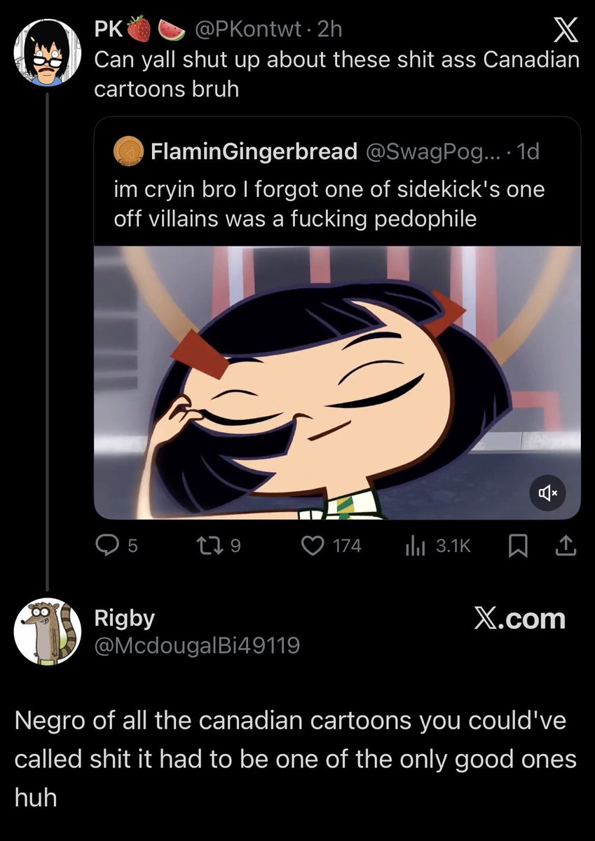 PKontwt's tweet image. This hating ass Rigby nigga randomly came into my replies for no reason
