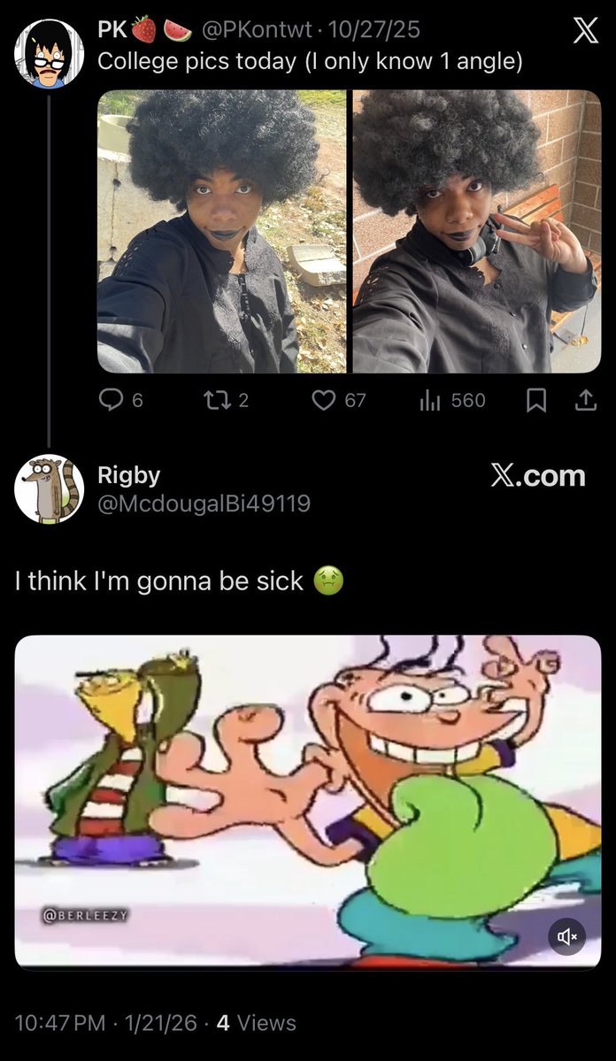 PKontwt's tweet image. This hating ass Rigby nigga randomly came into my replies for no reason