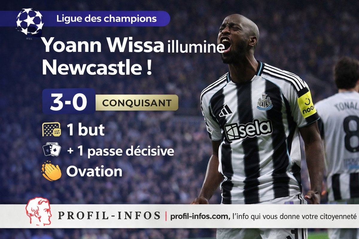 ⚽ Ligue des champions | 7ᵉ journée
Newcastle domine le PSV 3-0 avec un Yoann Wissa étincelant :
➡️ 1 but
➡️ 1 passe décisive
➡️ Ovation pour sa première en C1

De retour après blessure, le Léopard marque les esprits avant le choc face au PSG. 🇨🇩🔥
#UCL #YoaneWissa #Newcastle