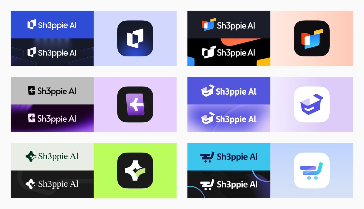 尝试了下现在流行的LOGO 风格，一共6 种如果有企业/SAAS的标志需求，欢迎联系✨ 定位： Al+Fintech 公司✨ 客户：Sh3ppie  Al (名称已处理) #LogoDesign