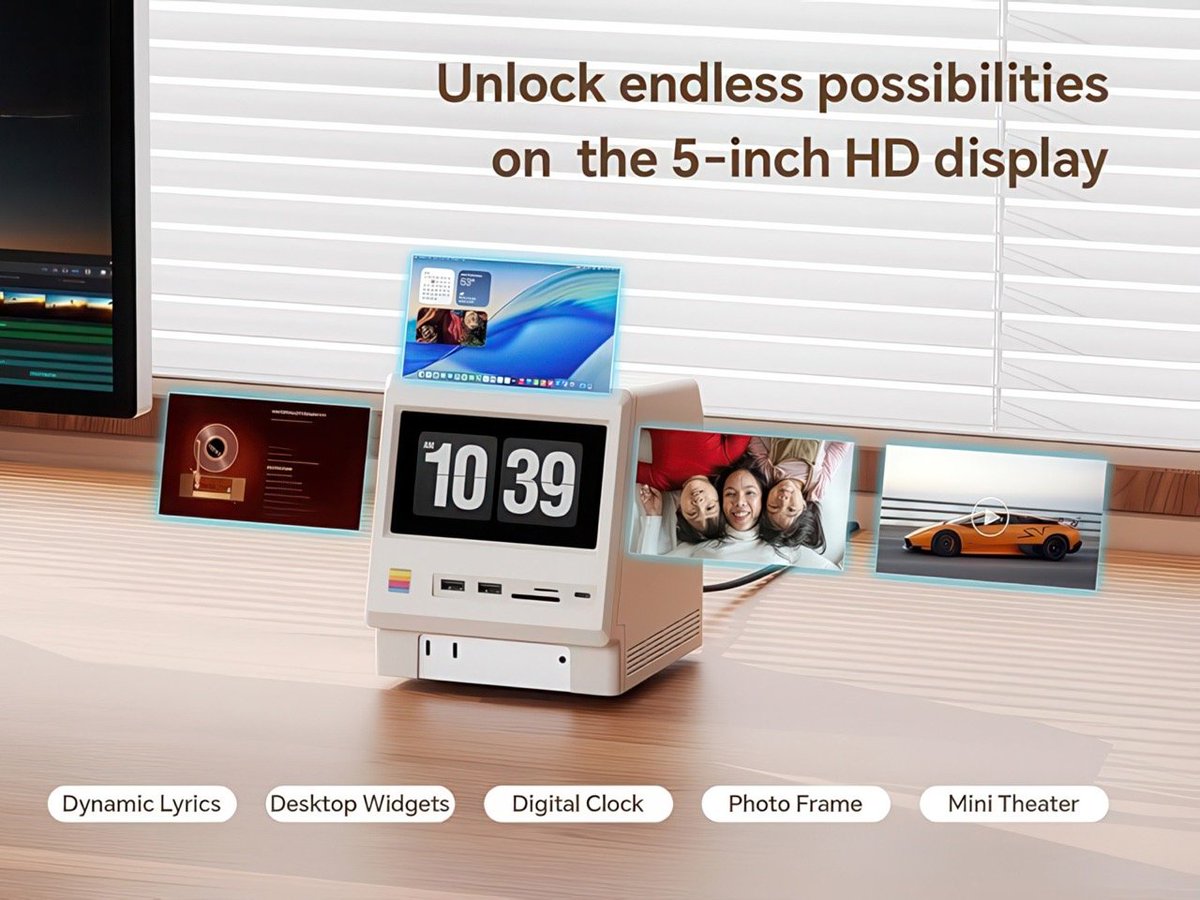 stufflistings's tweet photo. This retro Mac Mini M4 hub has a 5-inch display of its own. https://t.co/3LrKNmN5Oi