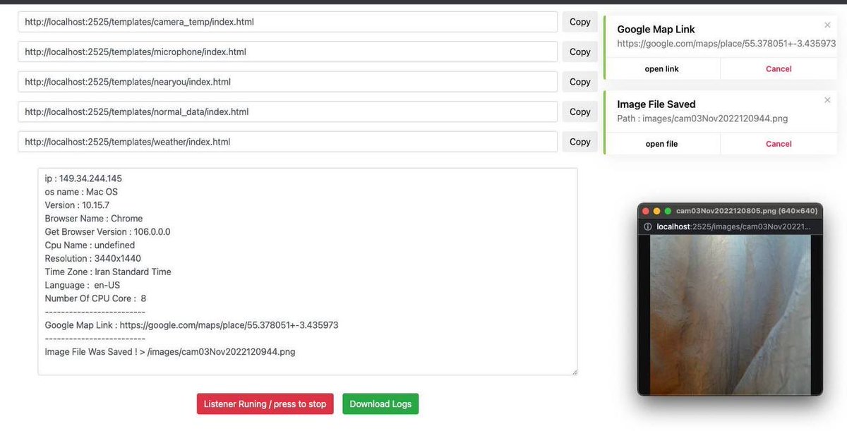 l1ackern's tweet photo. Social engineering tool [Access Webcam &amp; Microphone &amp; Location Finder] With {Py,JS,PHP} https://t.co/BVISUlJAZQ https://t.co/imrdQSvtw1