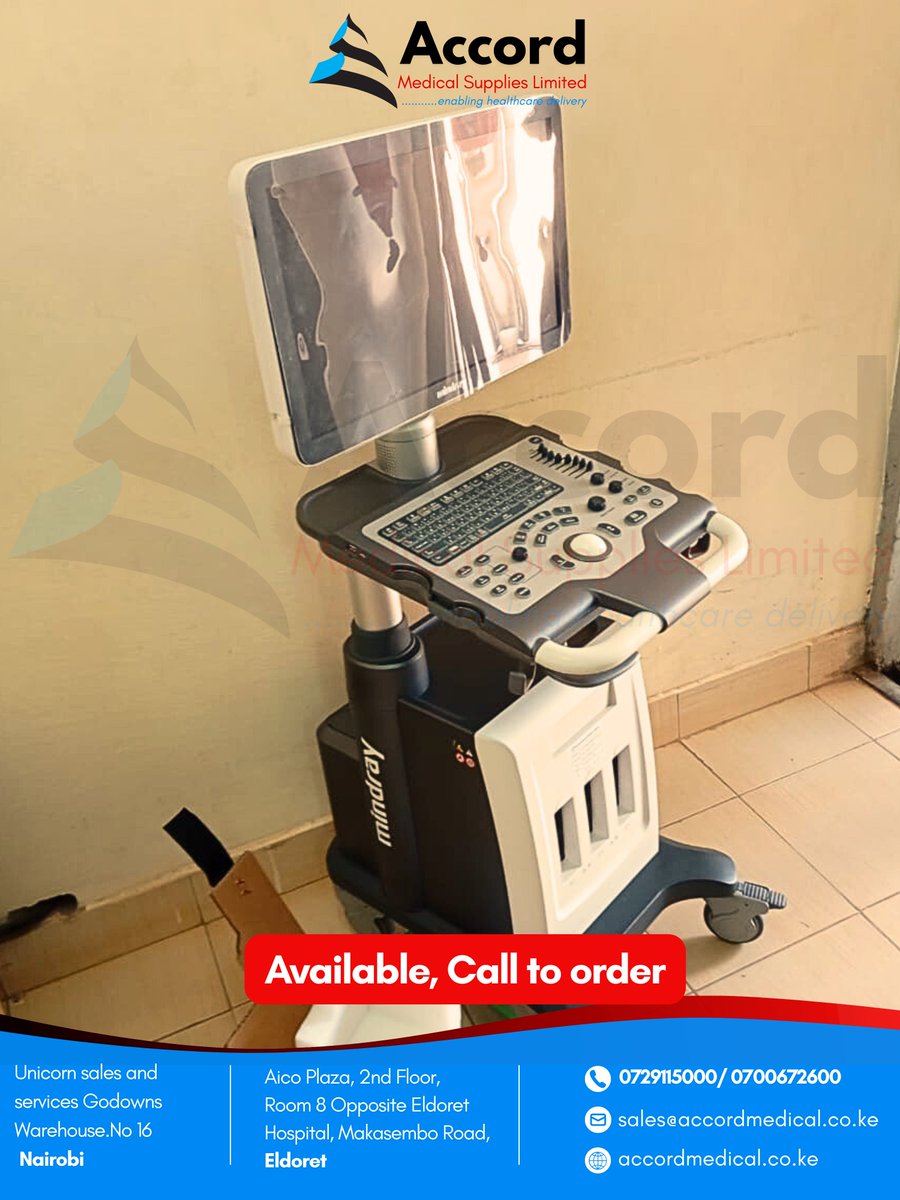 Available
Call 0729 115 000 for orders
Visit accordmedical.co.ke
our offices, 
Unicorn sales and services Godowns
Warehouse. No 16 Nairobi
Aico Plaza, 2nd Floor,Room 8 Opposite Eldoret Hospital, Makasembo Road,
#accord #accordmedicalsupplies #ultrasound #kenya #Medicare