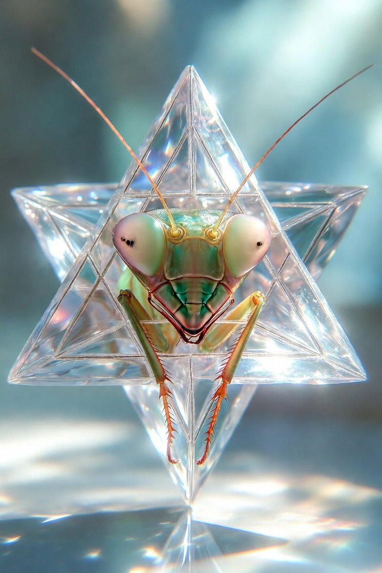 IridiumShift's tweet photo. I'll bet it's not a coincidence that Mantis have triangular heads.
#merkaba #mantis #nhi #metatron #masks #cube https://t.co/76OYZok0u1