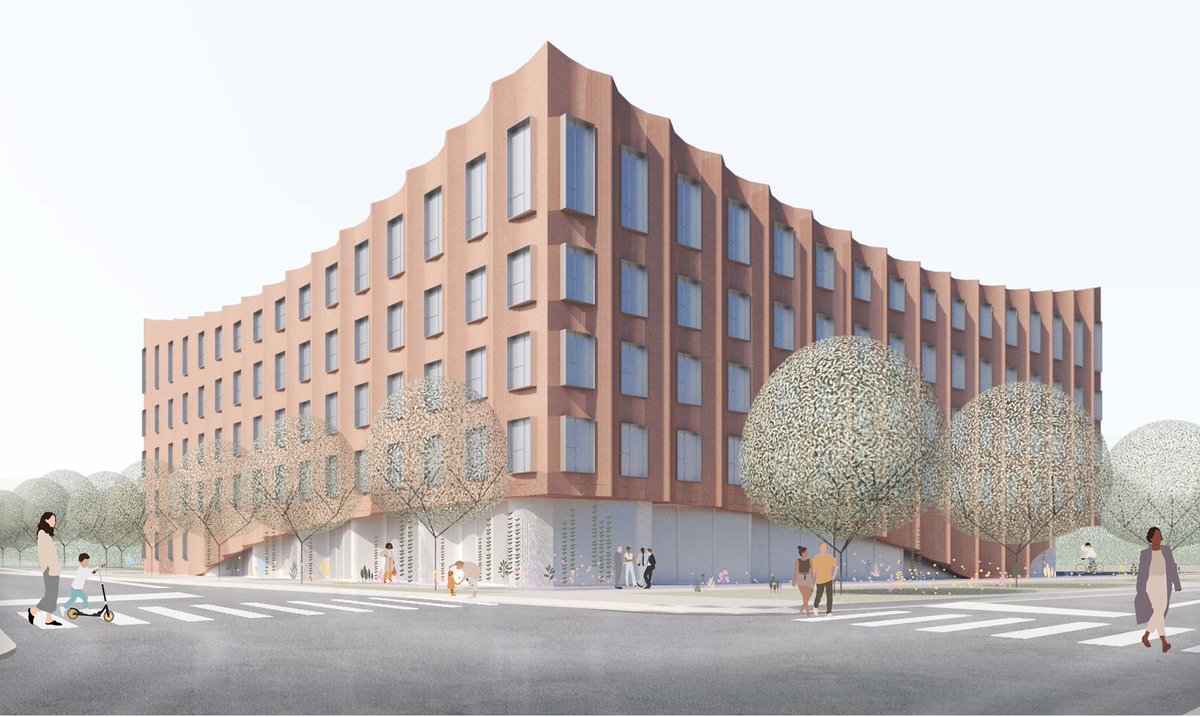 BuildUpDenver's tweet photo. PROPOSED
Decatur St &amp; Holden Pl, #Denver 80204
5-story affordable housing would replace an early childhood center in Sun Valley. 80 homes (260 beds, all 3- and 4-bedrooms) w/ 64 veh &amp; 40 bike parking spots. Quite a simple, but stylish, building to add to the growing neighborhood https://t.co/dEEl5ZzMWc
