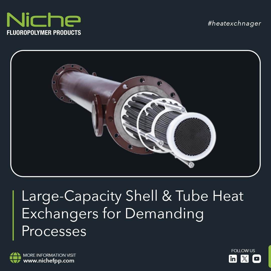 NicheFPP's tweet photo. When your process scales up, #heattransfer can become the bottleneck.
That is where capacity and reliability really matter.
Niche FPP’s largest Shell and Tube #HeatExchangers, the 30 Series Model   900, are built for high flow with low pressure drop. https://t.co/FUqKKDL256