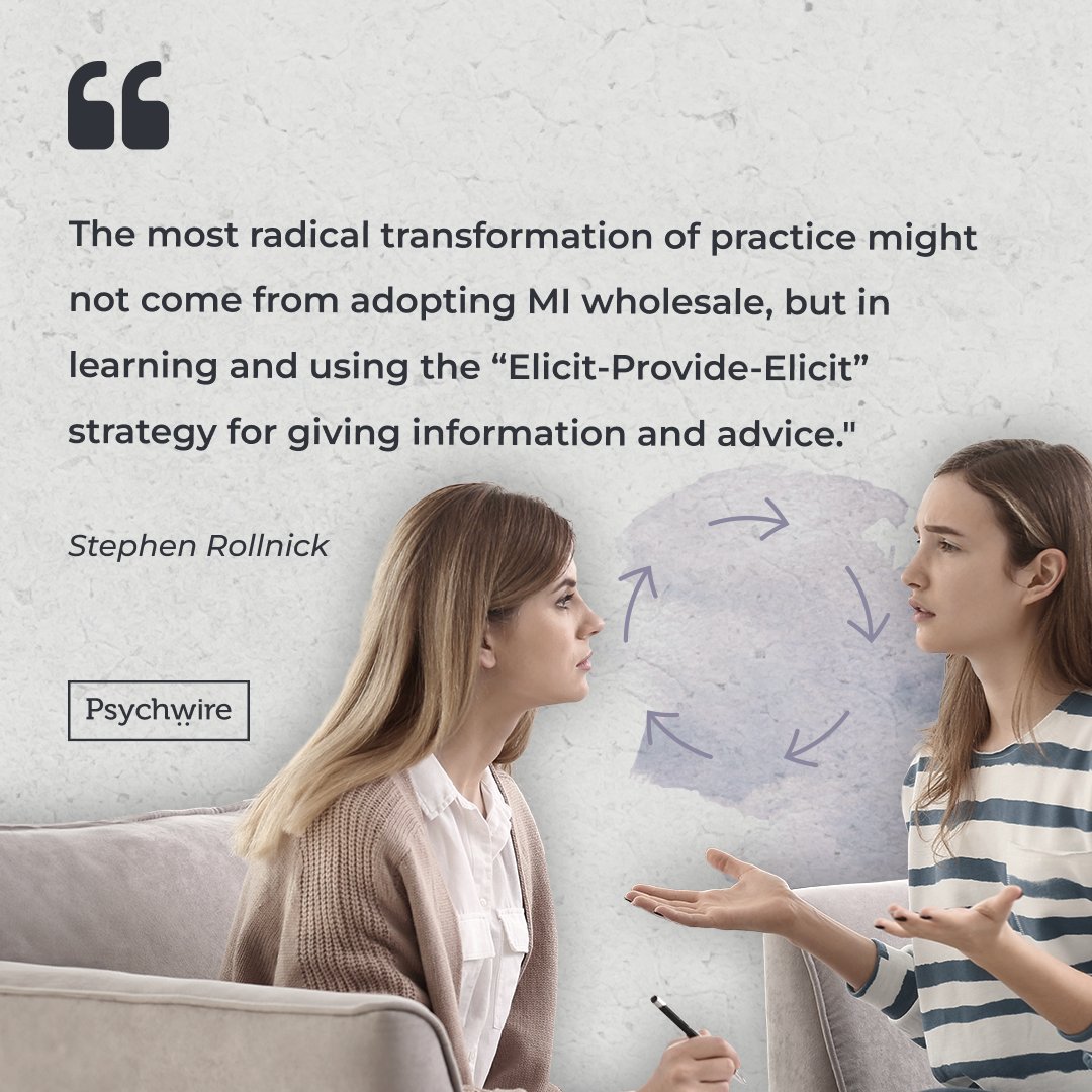 Psychwire's tweet image. Sometimes the biggest shifts in practice don’t come from learning more — but from changing how we offer information.

Stephen Rollnick reminds us that Motivational Interviewing doesn’t have to be adopted wholesale.

Even simple strategies, used well, can meaningfully change…