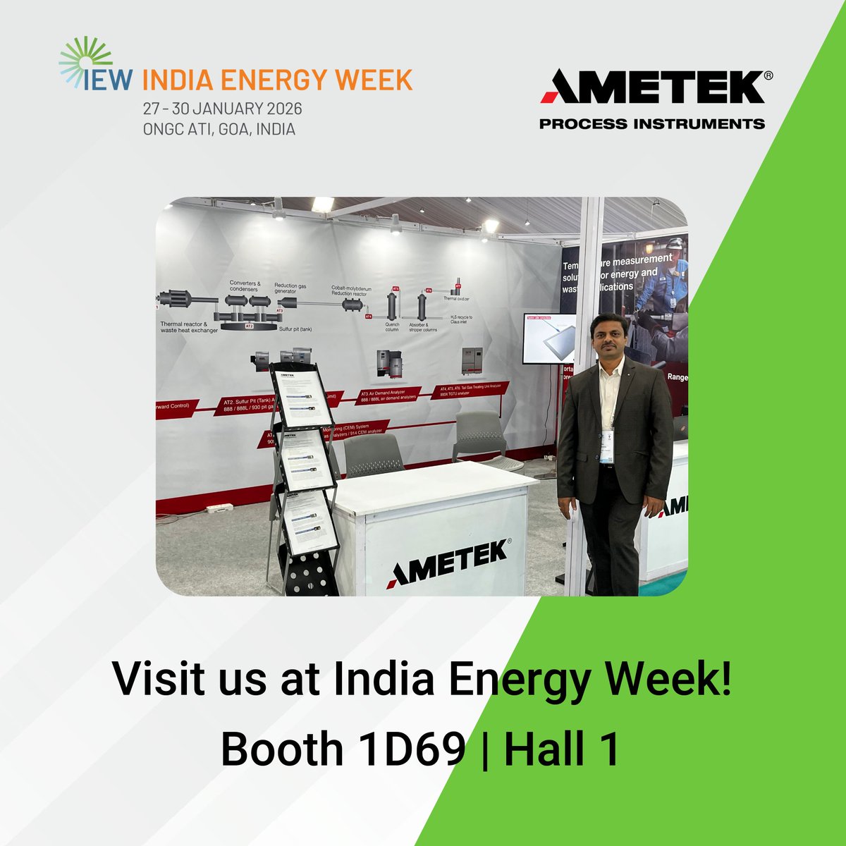 AMETEKPI's tweet photo. We look forward to seeing you next week at India Energy Week 2026 where we will be showing our process analyzers for real‑time insights across refining, petrochemical, and gas processing. 
📍 Visit us at Hall 1 D69 in Goa | January 27–30, 2026
#ametek #iew2026 #indiaenergyweek https://t.co/i2M1Wqu2UD