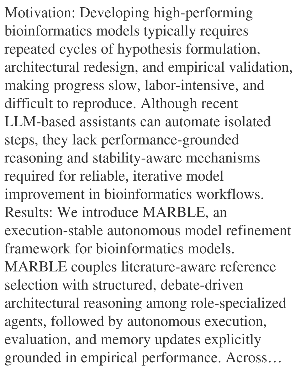 PIN's tweet image. MARBLE: Multi-Agent Reasoning for Bioinformatics Learning and Evolution

Sunghyun Kim, Seokwoo Yun, Youngseo Yun, Youngrak Lee, Sangsoo Lim
arxiv.org/abs/2601.14349 [𝚌𝚜.𝙼𝙰 𝚌𝚜.𝙻𝙶]