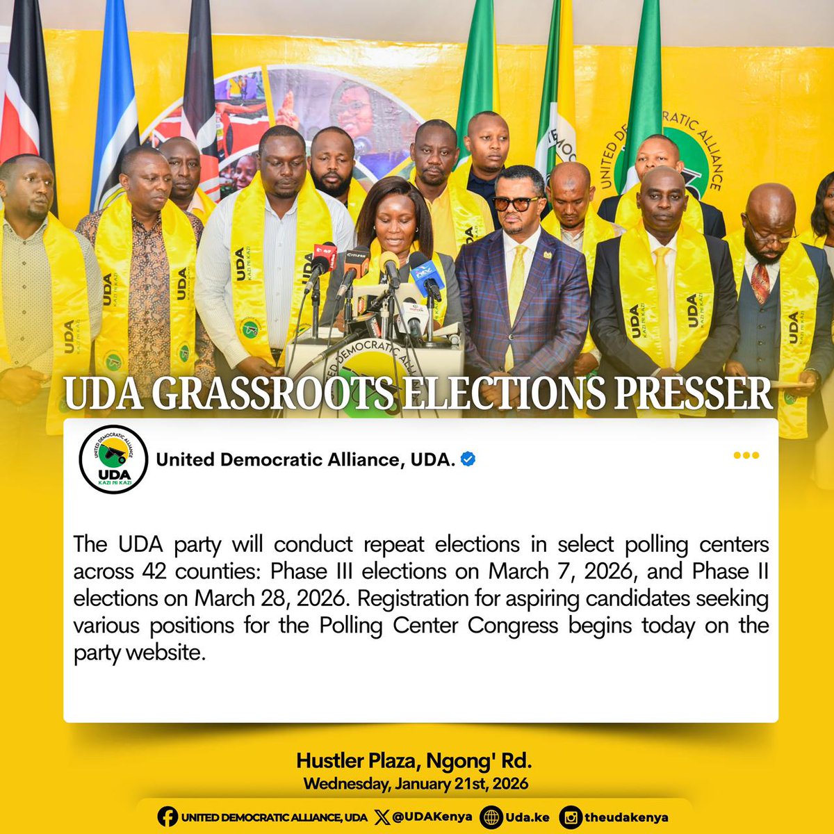 AllienAizz's tweet image. UDA’s governance activities are aligned with national electoral timelines, ensuring seamless transition from internal mobilisation to national campaigns, UDA Painting Kenya Yellow with Chama Iko Imara #UDAImejipanga.