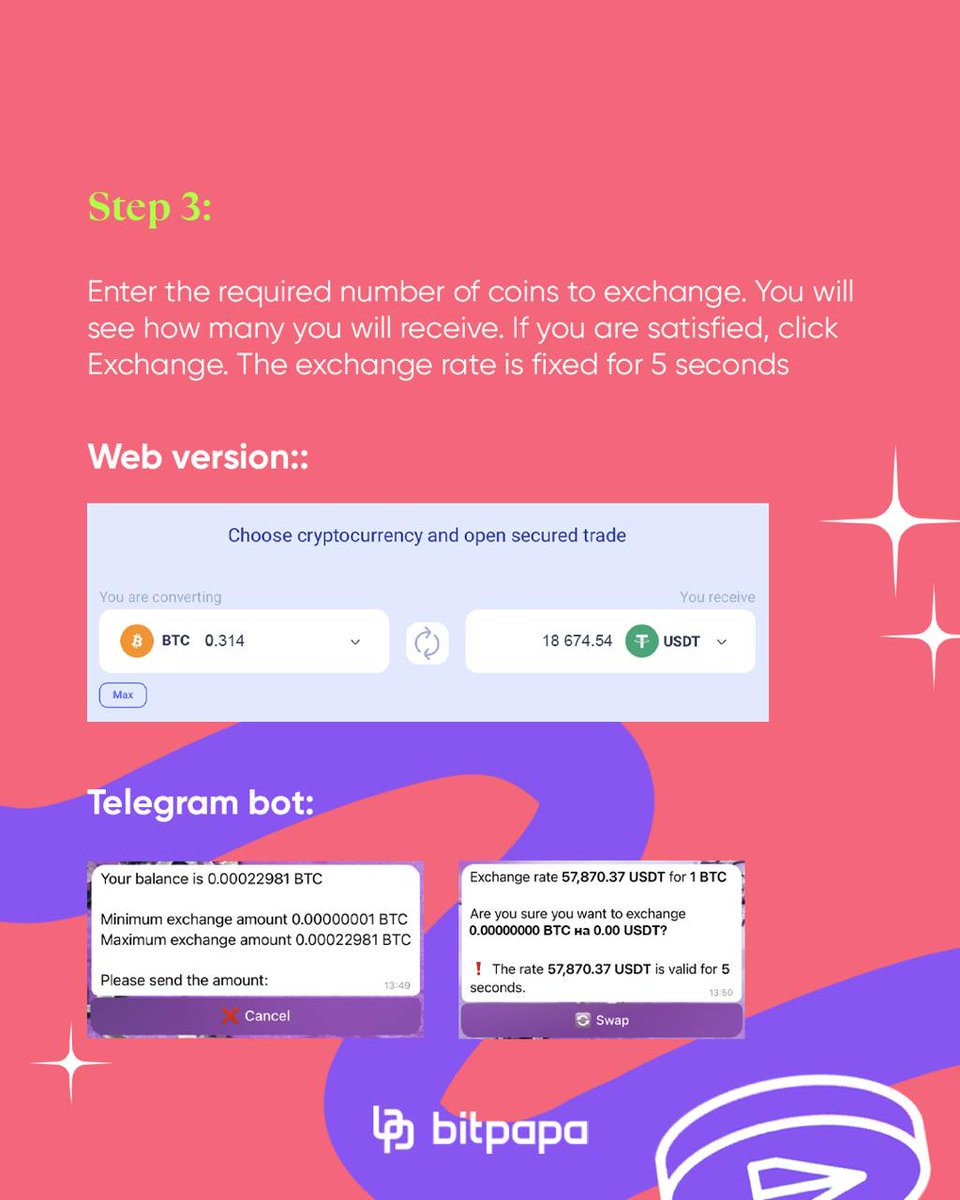Bitpapa_com's tweet image. 🔄 Bitpapa now allows you to exchange one cryptocurrency for another.

How to do this? We tell you in the instructions.
