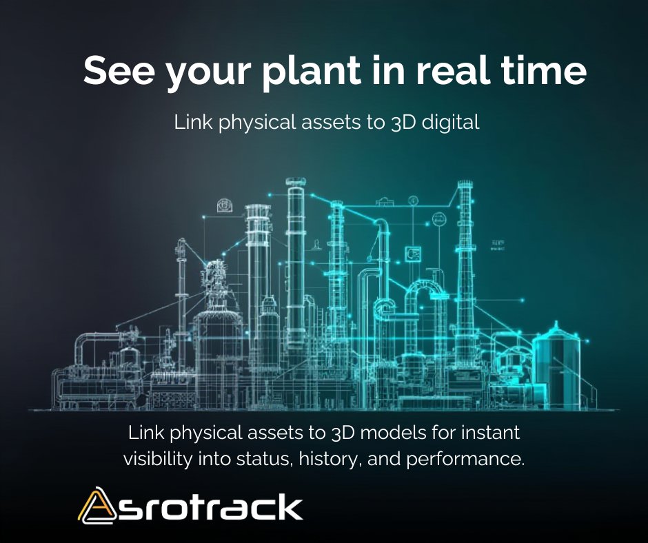 AsroTrack's tweet image. Digital Twin &amp;amp; Visualization
See your plant in real time.

By linking physical assets to 3D digital models, ASRO Track provides instant visibility into asset status, history, and performance—enabling faster insights and smarter decisions.

Learn more: asrotrack.com