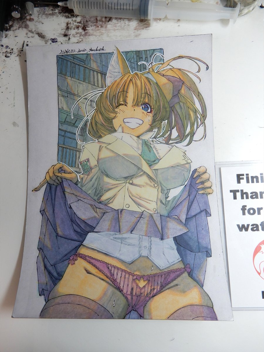 【アナログ2431:パープルショーツ】病院で描いたラフを仕上げ。勢いあるかも……。
#水彩 #原画 #狐娘 #アナログイラスト