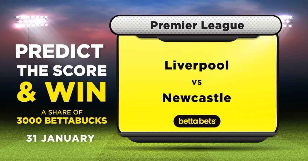 Bettabetsonline's tweet image. Predict and #SwitchOnWinning &amp;amp; Stand to WIN your share of 3,000 Bettabucks!
Liverpool take on Newcastle in a high-tempo Premier League showdown. Predict the score before kick-off and be one of 30 winners paid out the next day.
#Azikhale — Jan No-Worry, just smart calls and…