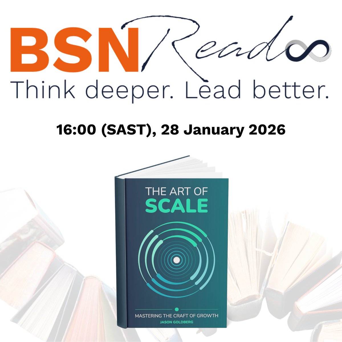 Join us as Prof Bernie van Zijl leads a discussion on The Art of Scale by Jason Goldberg.

The book looks at what it really takes to grow - not just faster, but smarter. No reading required. Tune in, and join the conversation.

👉 Register today: us06web.zoom.us/meeting/regist…