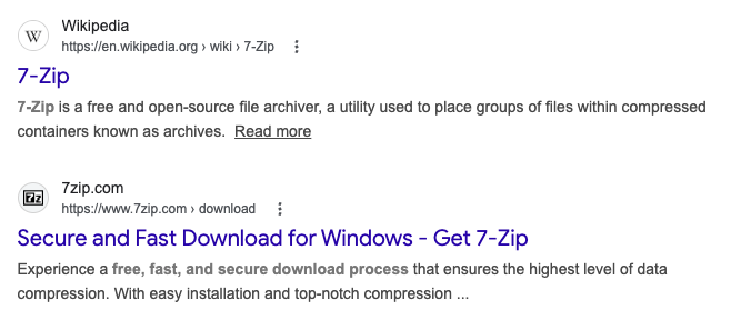h_okumura's tweet image. うわぁWikipediaの次に表示されてる＞7zip\.com。本家は7-zip\.orgなので注意