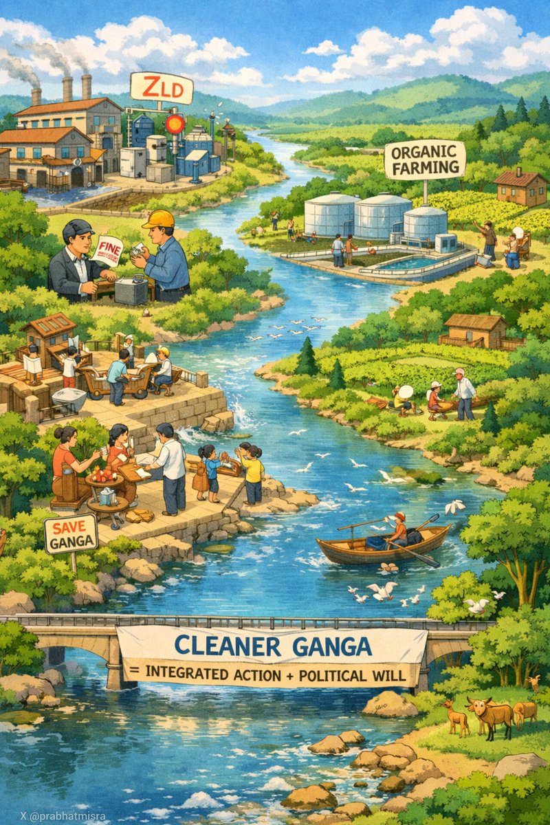 prabhatmisra's tweet image. 🌊 Improving the Ganga's health near pollution hotspots like Kanpur requires a multi-pronged approach targeting industrial, municipal, and agricultural sources.

Industrial pollution control:
- Enforce zero liquid discharge (ZLD) norms for tanneries and other industries, making…