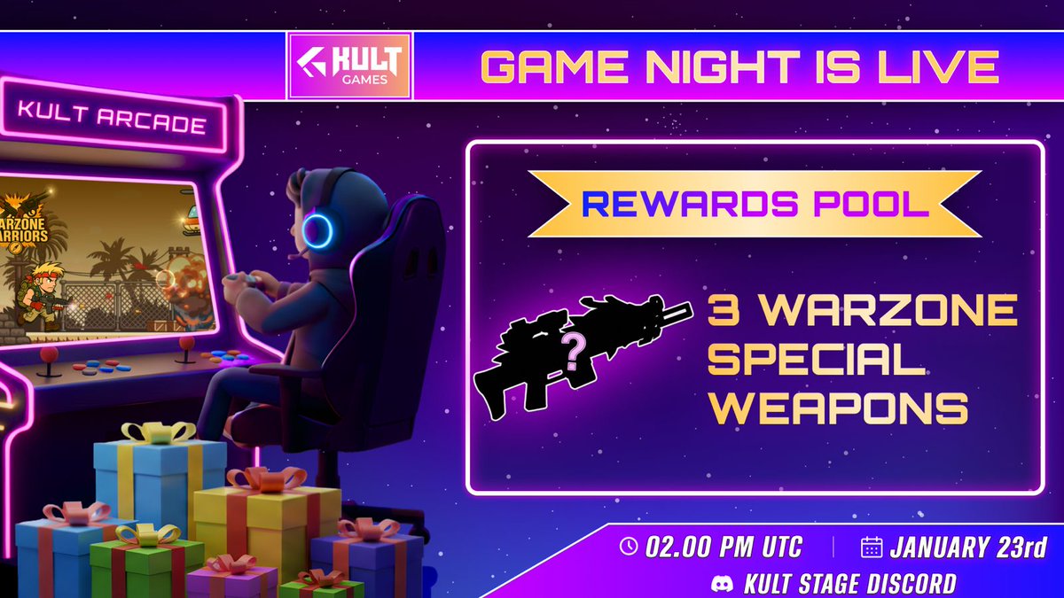 🔥 GAME NIGHT IS LIVE 🔥
Warzone Warriors is taking over the Kult Arcade.
Lock in, load up, and fight for exclusive rewards this Friday.
Rewards Pool:
3 Warzone Special Weapons (limited drops)
2:00 PM UTC
At Kult Stage Discord :discord.gg/nHgeSWCxFr
Just pure run-and-gun chaos.