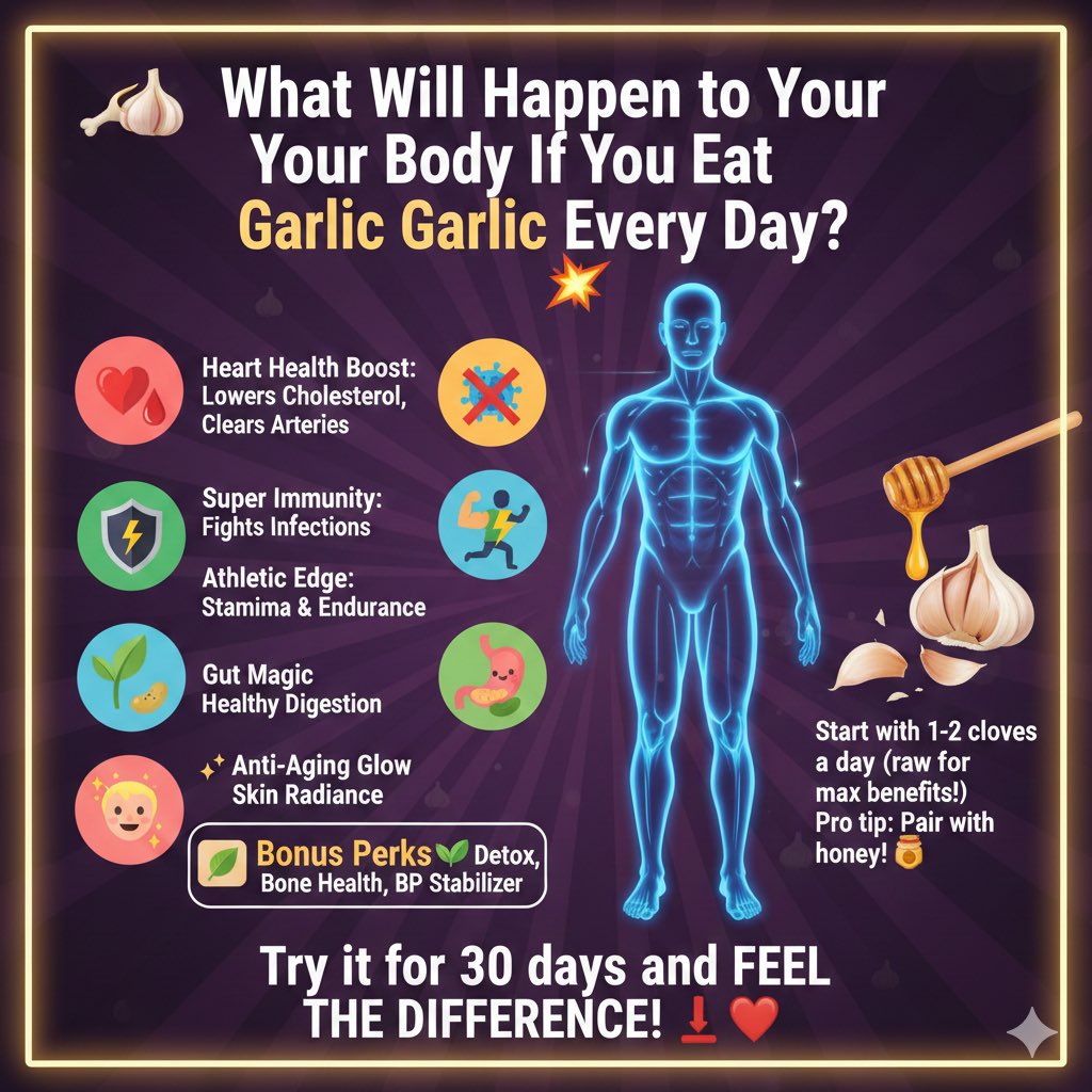 ck_aster's tweet image. 🧄 What Will Happen to Your Body If You Eat Garlic Every Day? 💥✨

Imagine transforming your health with just one simple habit: eating raw or cooked garlic daily! 🧄🔥 This powerhouse spice has been used for centuries—and science backs its incredible benefits. Here's what…