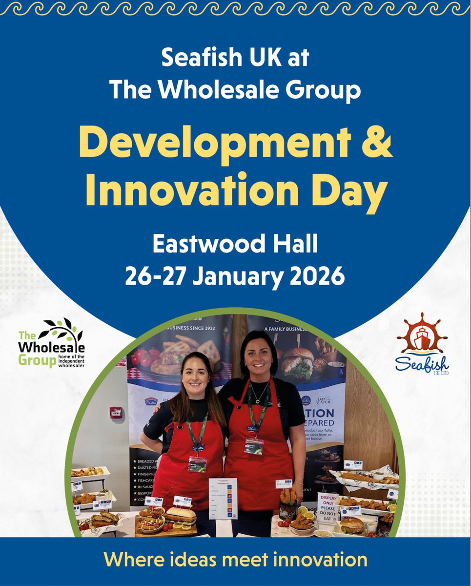Seafishukltd's tweet photo. 🚀 Next week, Seafish UK will be attending Development &amp; Innovation Day, hosted by The Wholesale Group on 26–27 January. This event brings together suppliers and wholesalers to explore new ideas, product development and innovation shaping the future of the sector. https://t.co/by8AYFGUQN
